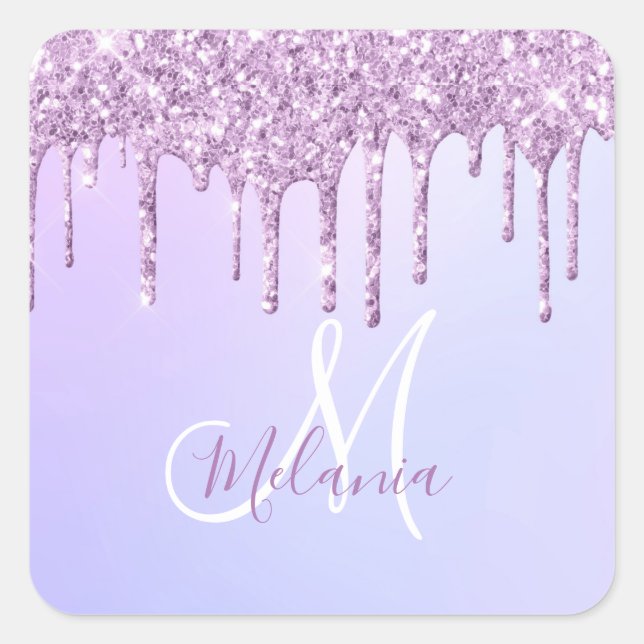 Personalised Metallic Purple Drip Lavender Pour   Square Sticker (Front)