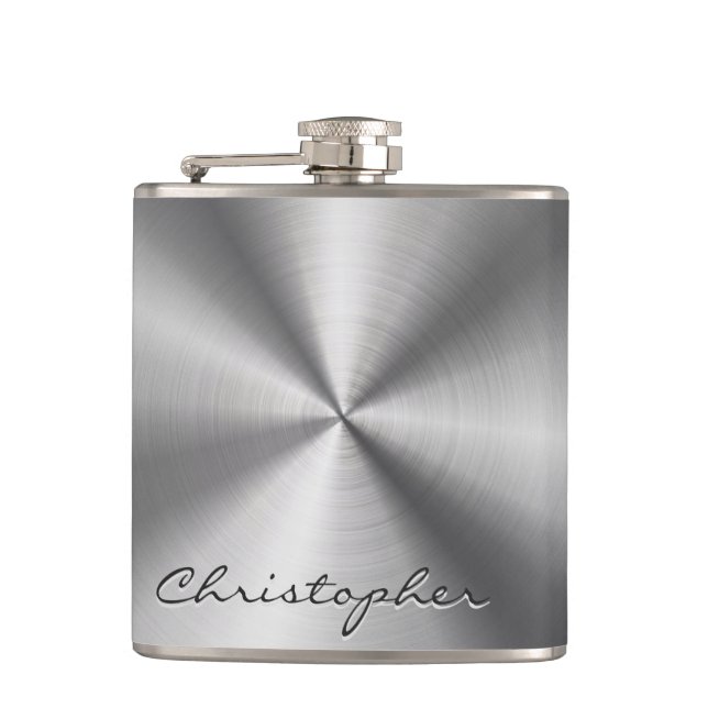 Personalised Metallic Radial Texture Hip Flask (Front)