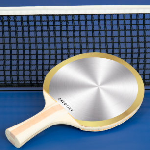 Personalised metallic silver and gold monogram ping pong paddle