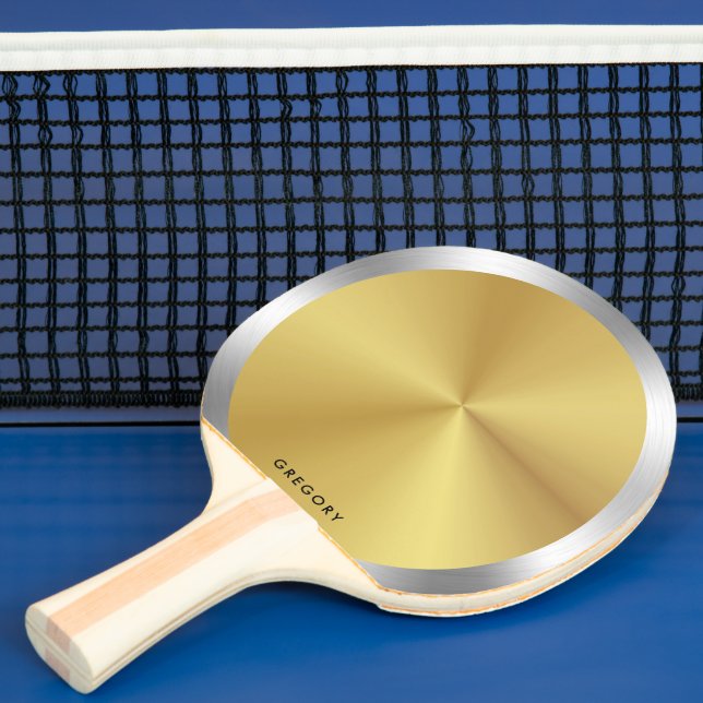 Personalised metallic silver and gold monogram ping pong paddle (Insitu)