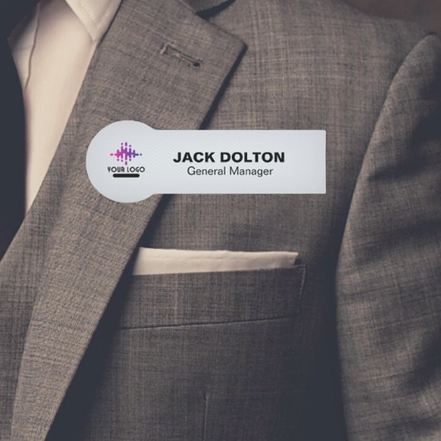 Personalised Metallic Silver Name Badge with Logo (Creator Uploaded)