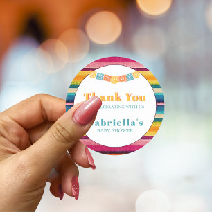 Personalised Mexican Fiesta Striped Baby Shower Classic Round Sticker