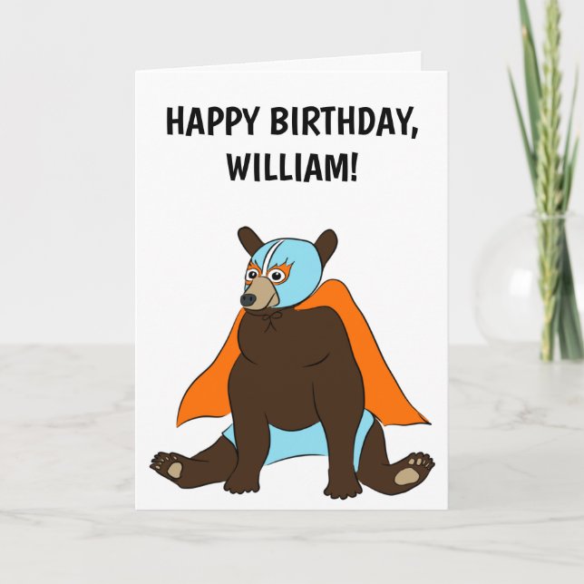 Personalised Mexican Luchador Bear Birthday Card (Front)