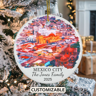 Personalised Mexico City Ornament, Mexico Ceramic Tree Decoration