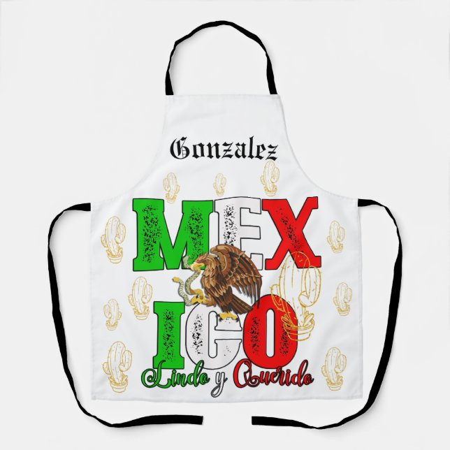 Personalised Mexico Emblem Last Name custom Apron (Front)
