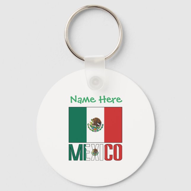 Personalised Mexico Flag Aluminium Key Ring (Front)