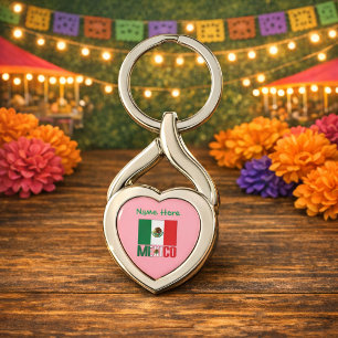 Personalised Mexico Flag Heart Key Ring