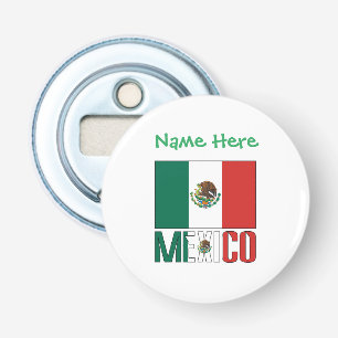 Personalised Mexico Flag Name Design Round Bottle Opener