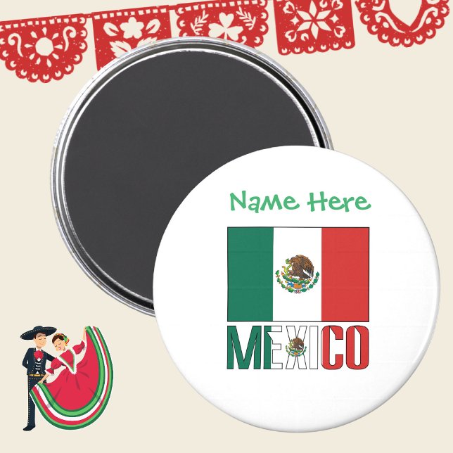 Personalised Mexico Flag Round Magnet (Creator Uploaded)