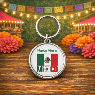 Personalised Mexico Flag Round Metal Key Ring