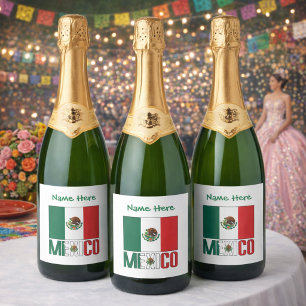 Personalised Mexico Flag Sparkling Wine Label