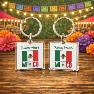 Personalised Mexico Flag Square Acrylic Key Ring