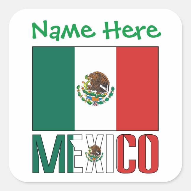 Personalised Mexico Flag Square Label (Front)