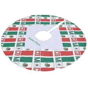 Personalised Mexico Flag Tiled Faux Linen Tree Skirt