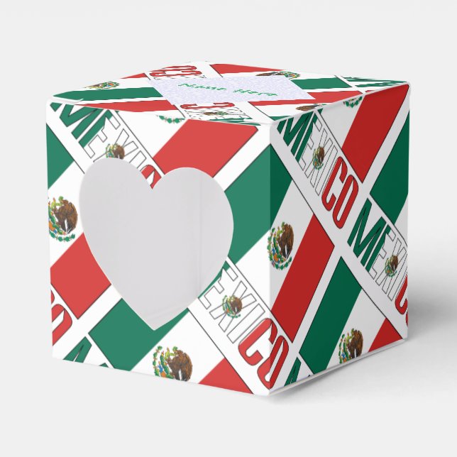 Personalised Mexico Flag Tiled Heart Favour Box (Front Side)