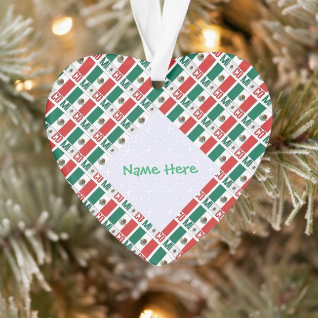 Personalised Mexico Flag Tiled Heart-Shaped Ornament (Tree)
