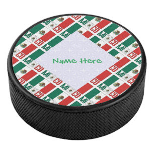 Personalised Mexico Flag Tiled Hockey Puck