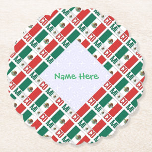 Personalised Mexico Flag Tiled Party Paper Coaster