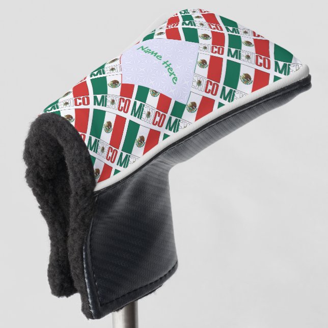 Personalised Mexico Flag Tiled Rectangular Golf Head Cover (3/4 Front)