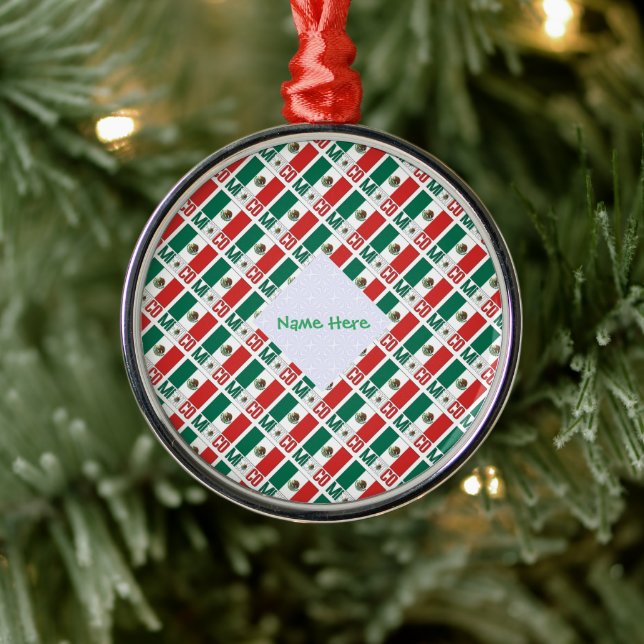 Personalised Mexico Flag Tiled Round Metal Tree Decoration (Tree)