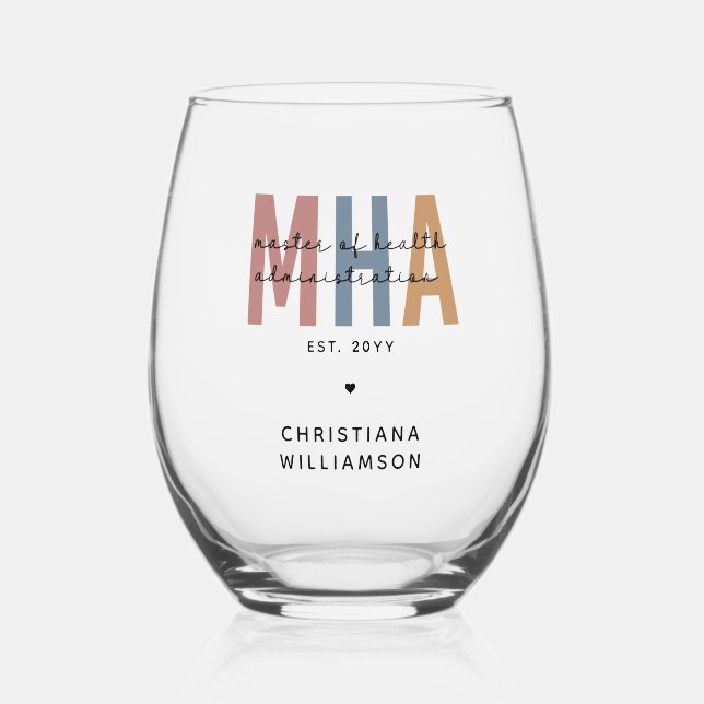 Personalised MHA Master of Health Administration Stemless Wine Glass (Front)