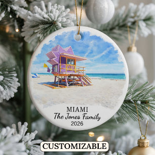Personalised Miami Ornament, Custom Florida Ceramic Tree Decoration