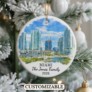 Personalised Miami Ornament, Custom Florida Ceramic Tree Decoration