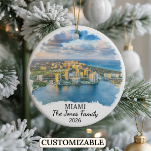 Personalised Miami Ornament, Custom Florida Ceramic Tree Decoration