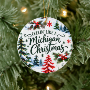 Personalised Michigan Christmas Up North Ceramic Tree Decoration