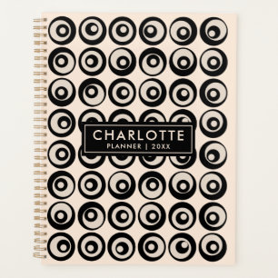 Personalised Mid Century Black And Cream Circles Planner