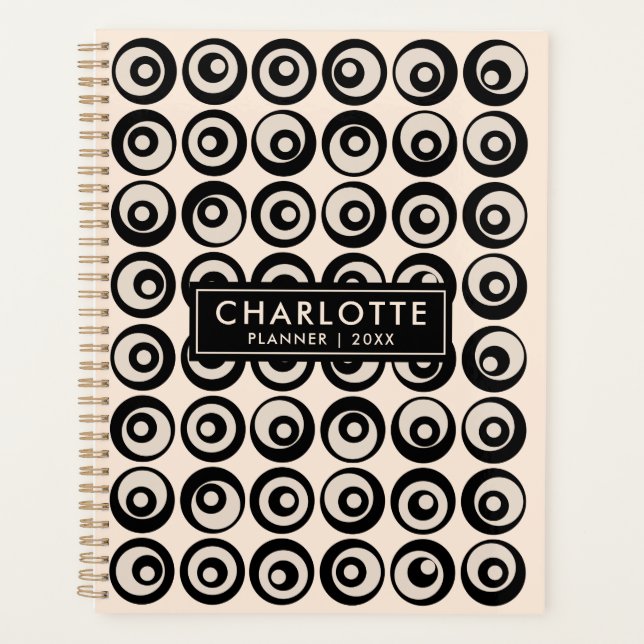 Personalised Mid Century Black And Cream Circles Planner (Front)