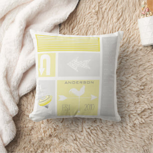 Personalised Mid-Century Grey Yellow Aqua Farm Cushion