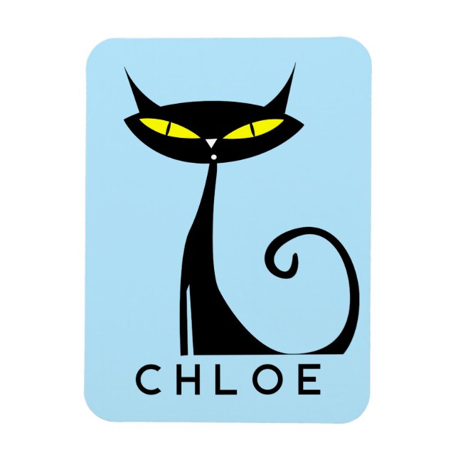 Personalised Mid Century Modern Atomic Black Cat Magnet (Vertical)