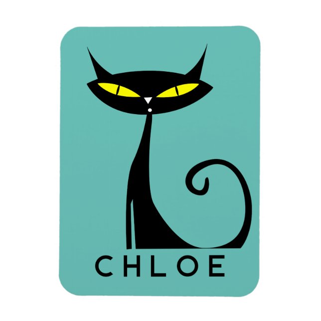 Personalised Mid Century Modern Atomic Black Cat Magnet (Vertical)
