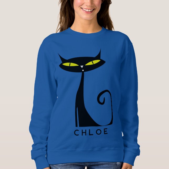 Personalised Mid Century Modern Atomic Black Cat Sweatshirt (Front)