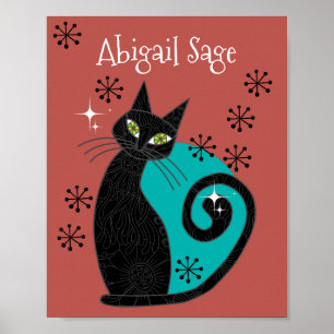 Personalised Mid Century Modern Atomic Cat Retro Poster