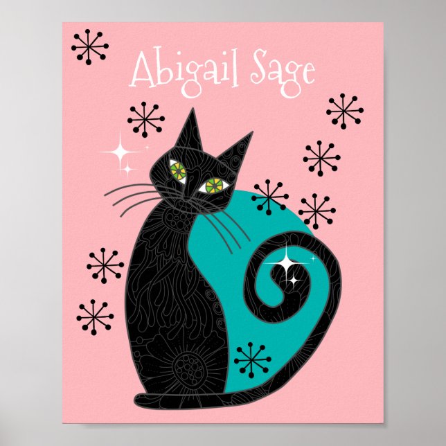 Personalised Mid Century Modern Atomic Cat Retro Poster (Front)