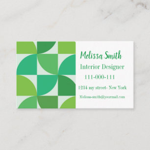 Personalised mid century modern geometric green business card