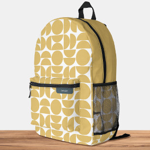 Personalised Mid Century Modern Pattern Yellow Printed Backpack