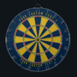 Personalised Mid-Century Mustard Green Red & Blue Dartboard<br><div class="desc">Dartboard with a mid-century colour scheme (dark blue,  red,  green and mustard yellow) with your personalised text on the top and bottom of the board. Add this to your mid-century modern home decor!</div>