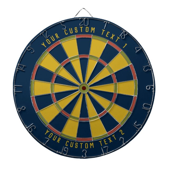 Personalised Mid-Century Mustard Green Red & Blue Dartboard (Front)