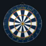 Personalised Mid-Century Mustard Yellow Red & Blue Dartboard<br><div class="desc">Dartboard with a mid-century colour scheme (dark blue,  red,  and mustard yellow) with your personalised text on the top and bottom of the board. Add this to your mid-century modern home decor!</div>