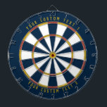 Personalised Mid-Century Mustard Yellow Red & Blue Dartboard<br><div class="desc">Dartboard with a mid-century colour scheme (dark blue,  red,  and mustard yellow) with your personalised text on the top and bottom of the board. Add this to your mid-century modern home decor!</div>