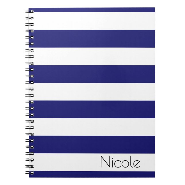 Personalised Midnight Blue Striped Notebook (Front)