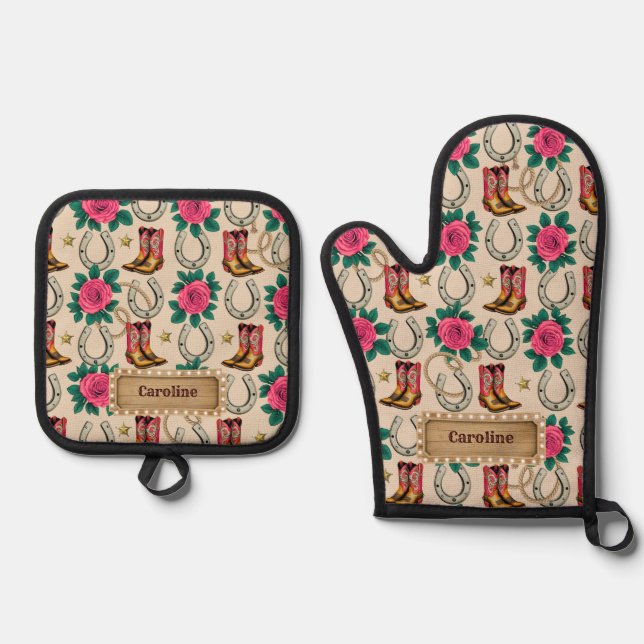 Personalised Midwest Princess designer Oven Mitt & Pot Holder Set (Front)