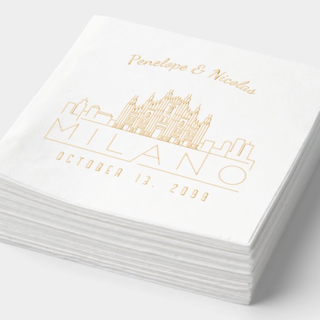 Personalised Milano Wedding Napkins Gold Foil (Detail)