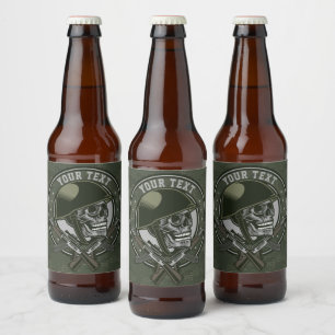 Personalised Military Camo Soldier Skull and Guns Beer Bottle Label
