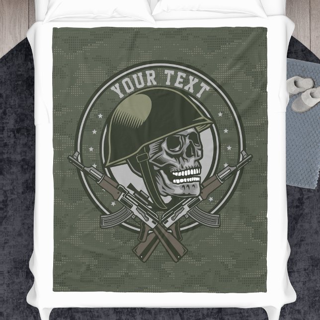 Personalised Military Camo Soldier Skull and Guns Fleece Blanket (Creator Uploaded)
