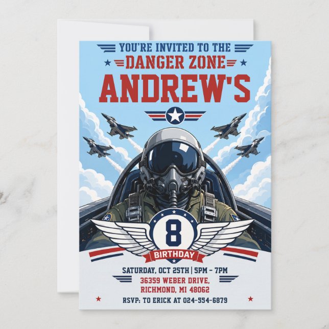 Personalised Military Fighter Pilot Birthday  Invitation (Front)