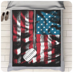Personalised Military Soldier Dog Tag USA Flag Fleece Blanket